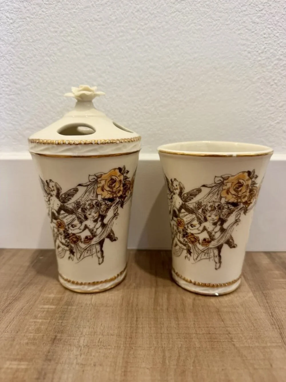 Vintage Avon Ceramic Porcelain Toothbrush Holder & Cup Set